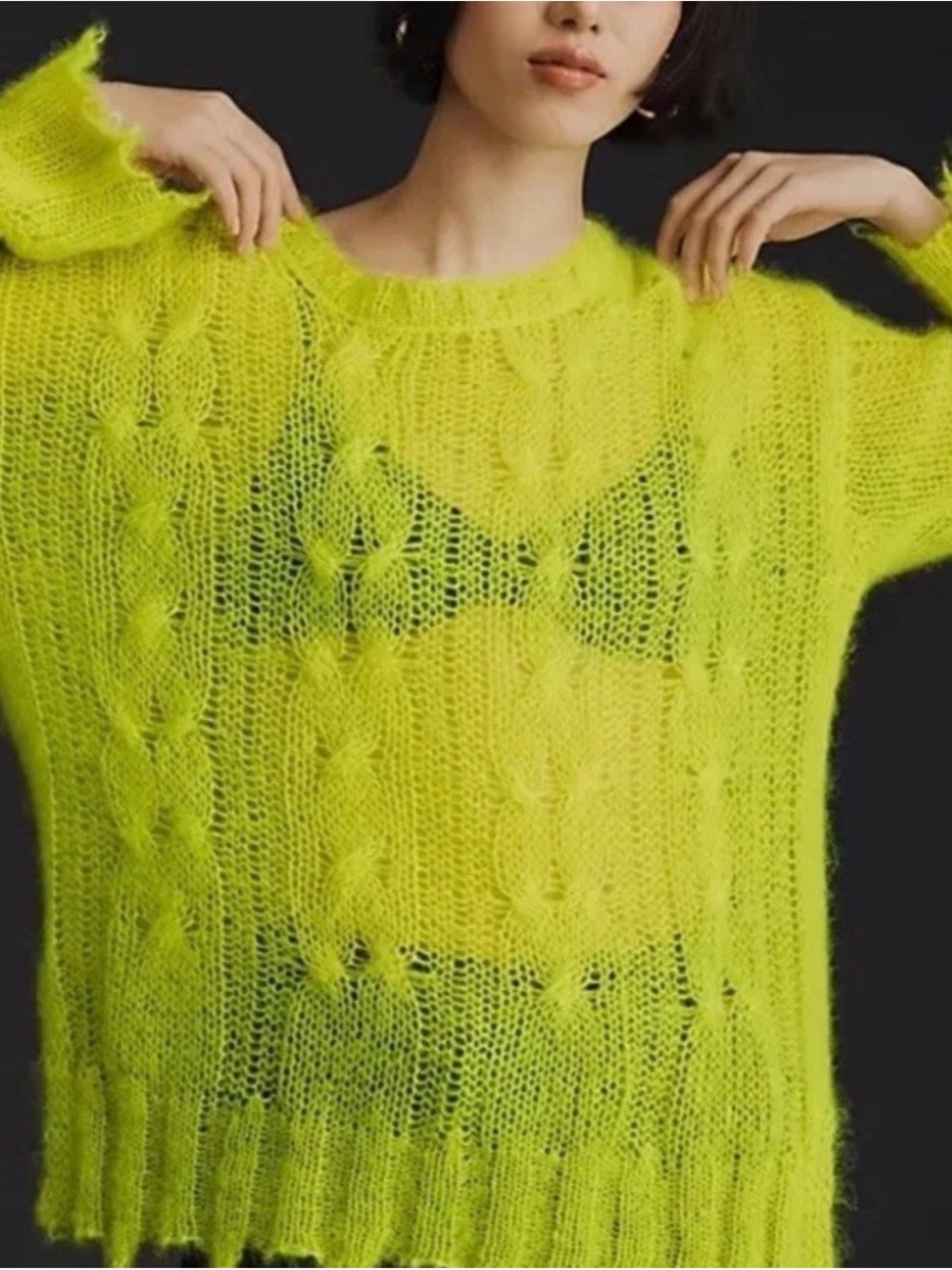 NWT Anthropologie THE POSEY STITCHY DISTRESSED WOOL-BLEND Yellow S oversized